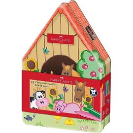 Faber-Castell 155539 Felt Tip Connector Pen Set, Farm, 18 Pens, Metal Box, Washable, Drawing Set for Children