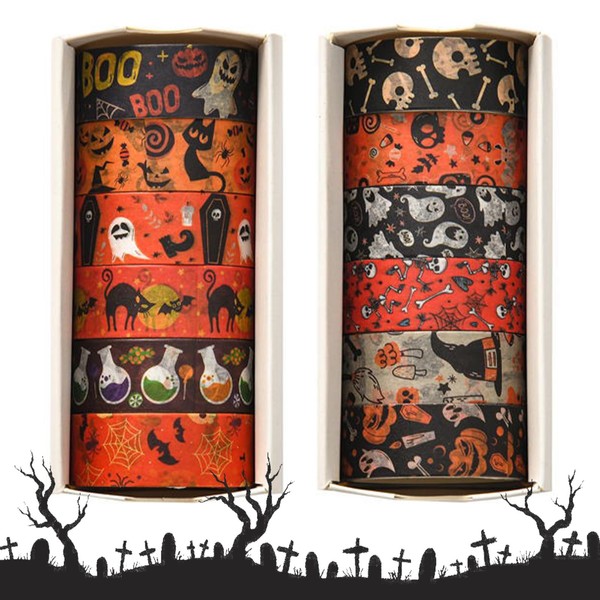 CavspkArt 12 Rolls Halloween Washi Tape Set Halloween Ghosts Pumpkin