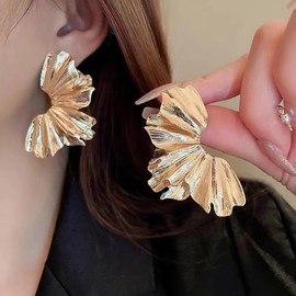 Gold Statement Earrings for Women, Fashion Exaggerated Geometric Dangle Drop Earrings Large Ginkgo Leaf Earrings Chunky Big Flower Earrings Party Festival Costume Jewelry (Gold)