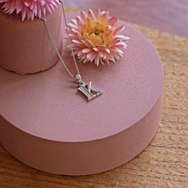 Tuscany Silver Sterling Silver Rhodium Plated Initial 'K' with Cubic Zirconia on Curb Chain of 46cm/18''