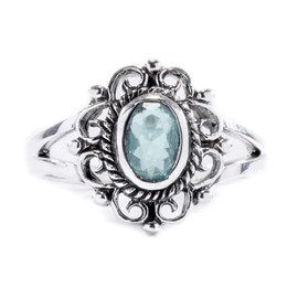 WINDALF Medieval Ring Ciscandra 13 mm Vintage Flower with Light Blue Crystal Silver Ring 925 Sterling Silver, Fabric jewellery bag, Crystal