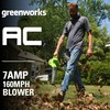 Greenworks 7 Amp 160 MPH/150 CFM Single Speed Electric Blower,