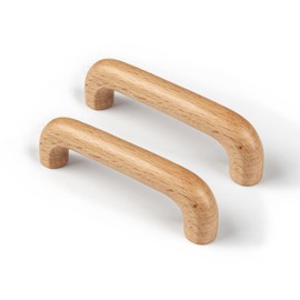 KOVNISE 2 Pack Solid Wood Beech Cabinet Handles Original Wood Color Simple Style for Cabinet Door Drawer Dresser Drawer Cabinet Wooden Door Handle (96mm)