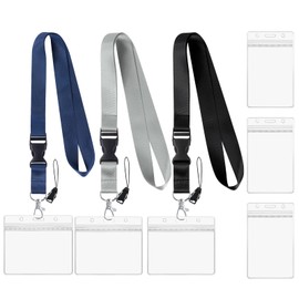 Vicloon Lanyard, Neck Strap, 3 Neck Lanyard and 6 ID Covers, Neck Strap with Quick Release Buckle and Rotating Lobster Clasp, for Work Card, ID Cards (Black/Grey/Sapphire Blue)