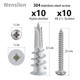 Wensilon (180PCS) Blue Black White Plastic Drywall Anchors,Zinc Alloy Anchors, Wall Anchors Assortment Kit for Concrete Wall,Drywall