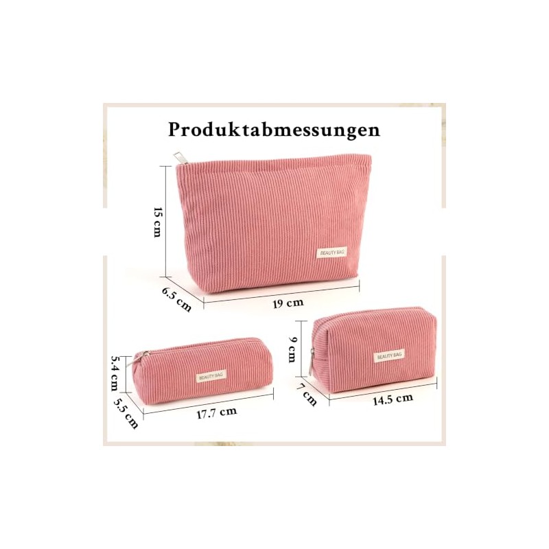 Pack of 3 Cosmetic Bag, pink, Vintage