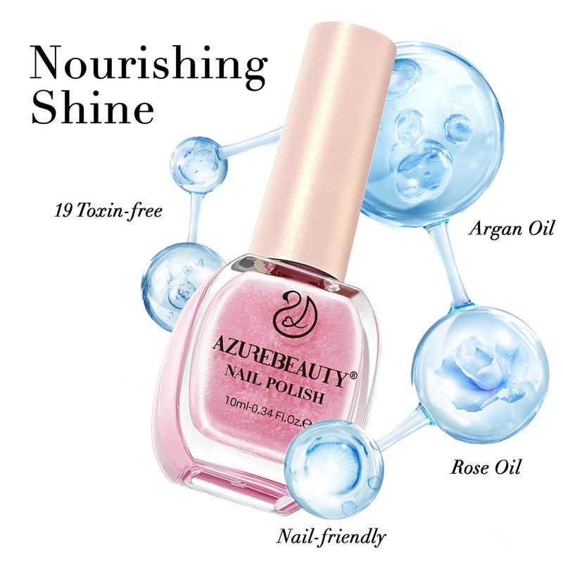 AZUREBEAUTY Glitter Pink Nail Polish no Gel Quick Dry Natural