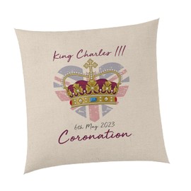 SmartyPants Heart and Crown King Charles III Natural Cushion - Royal Coronation His Majesty The King Classic Celebration Commemorative Memorabilia Home Decor Furnishing (Cover+Filling)