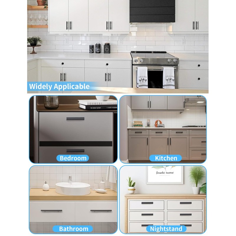 10 PCS Kitchen Cabinet Handles, Modern Furniture Drawer Pulls, Alloy