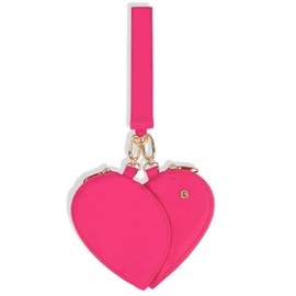 LIERWOI Dual Pouch Wristlet Heart for Women, Stylish Keychain Wristlet, Portable Coin Purse Wallet for Shopping (A-Rose Red)