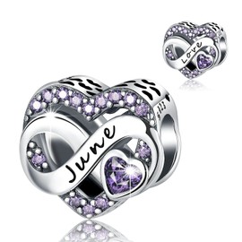 BIZK Women's Infinity Heart Birthstone Charm Pendant for Bracelet 925 Sterling Silver Birthstone Charms Beads 12 Months Birthday Gift for Girlfriend Women, Sterling Silver Cubic Zirconia, Cubic