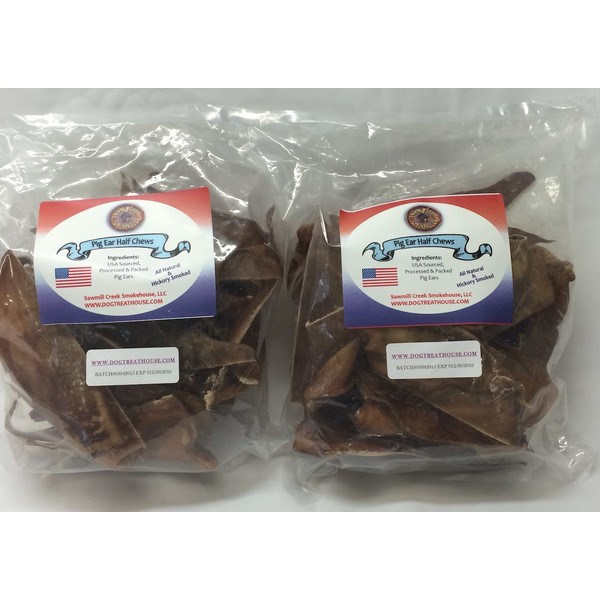 Sawmill Creek Smokehouse Pig Ear Half Chews, All Natural,Sourced and Made in USA, 50 Count
