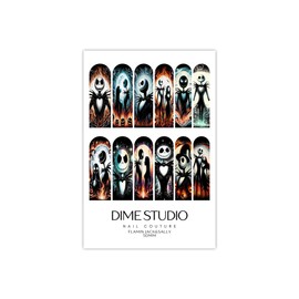 Jack & Sally Flames Christmas Nightmare Nail Decals Water Transfer Manicure Accessories Pumpkin King (50MM XL)