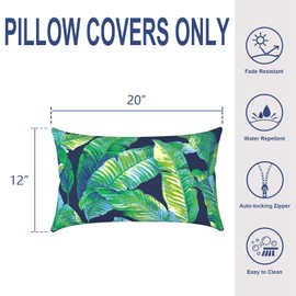 Melody Elephant Pack of 2 Outdoor Lumbar Pillow Covers, All Weather Cushion Pillow Cases 12x20 Inch, Pillowcase for Patio Couch Decoration, Hanalei Lagoon