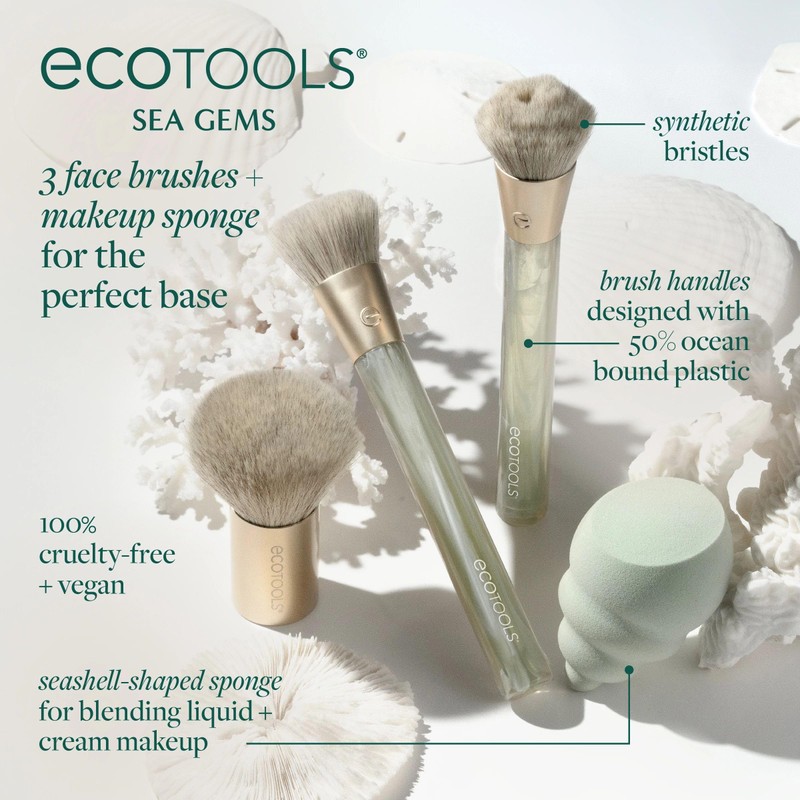 EcoTools Sea Gems Face Makeup Brush & Sponge 4 Piece