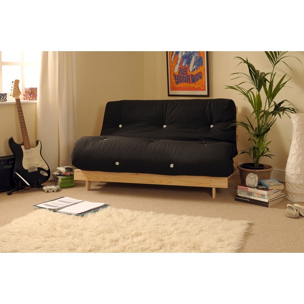 Comfy Living 4ft Small Double 120cm Wooden Futon Set with BLACK Mattress