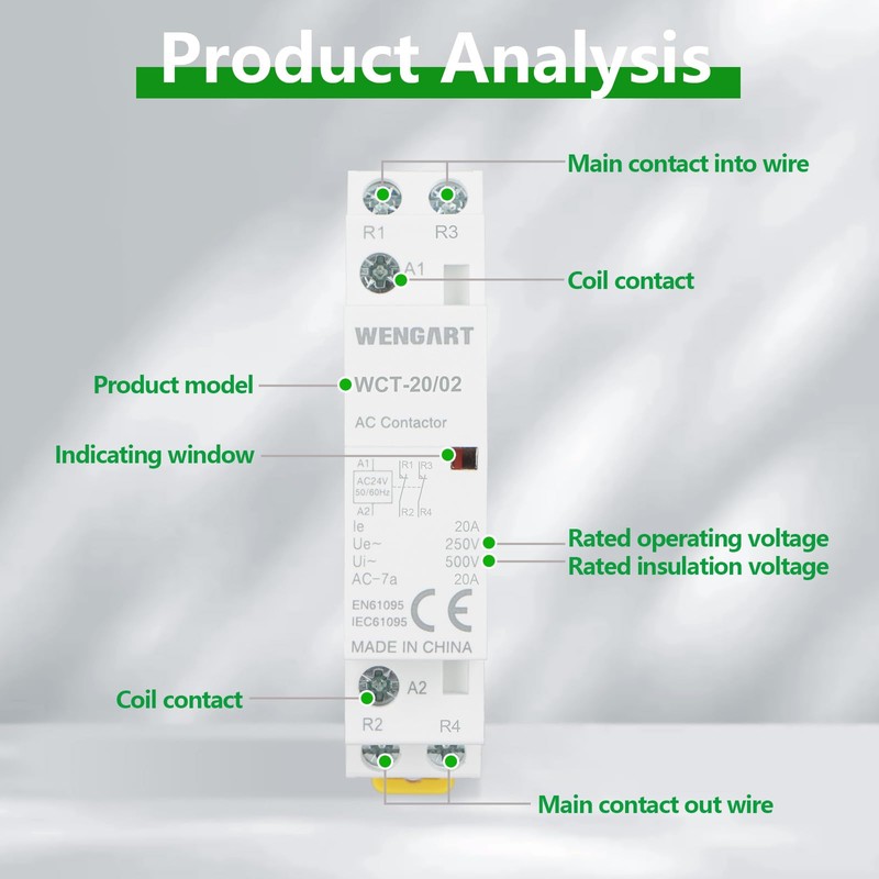 Wengart Home AC Contactor WCT-20, 2NC AC24V 20A, Precision Control