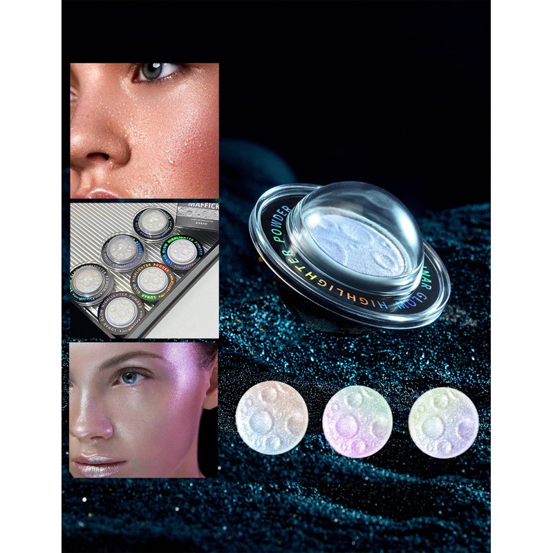 Erinde Glitter Highlighter Powder, LunarGlow Multi-Chrome Luminizer, Sparkling 3D Pearl,