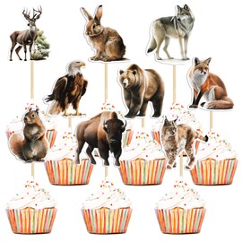 Paquete de 36 decoraciones para magdalenas de animales de safari de la selva, zorro, jirafa, conejo, león, oso, cupcakes, decoración para fiestas de cumpleaños de niños