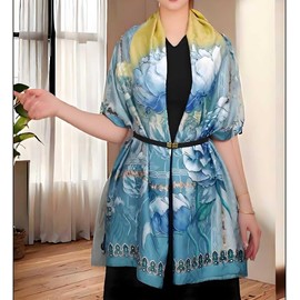 Acotavie Scarfs for Women Fashion Scarves Long Floral Pattern Scarf Headscarf Lightweight Sunscreen Shawls (Light Blue)