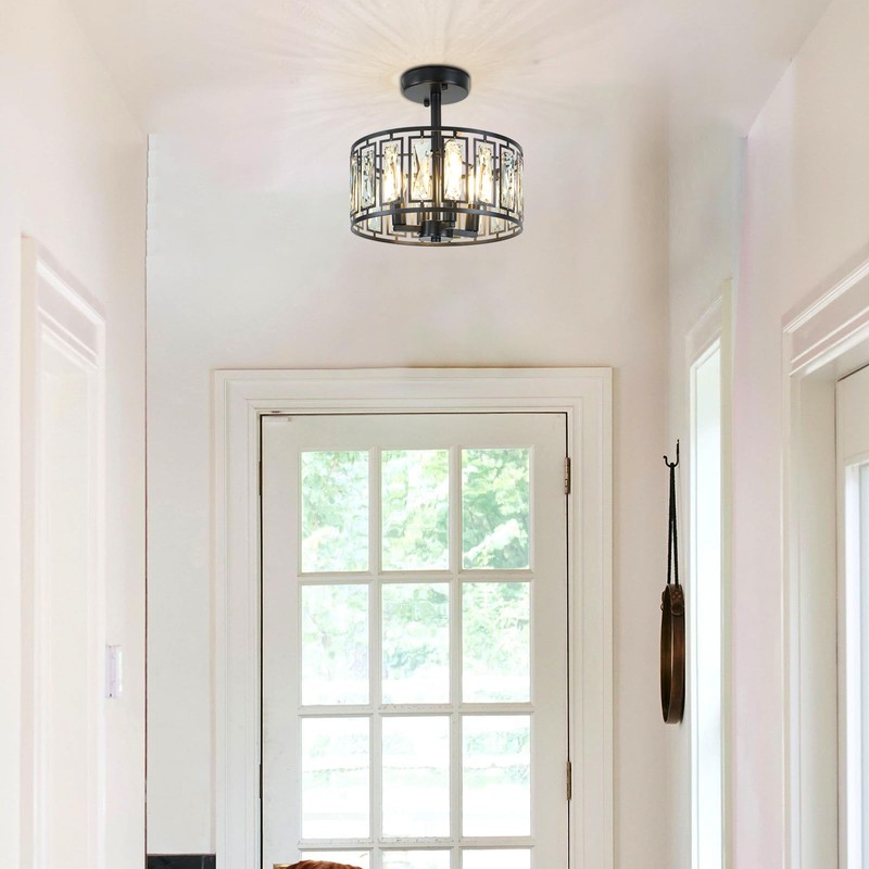 KMaiPem 4-Light Modern Crystal Semi Flush Mount Ceiling Light, Farmhouse