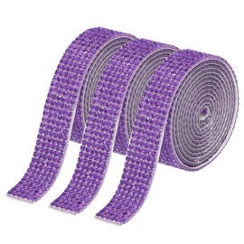 MECCANIXITY 3 Roll 3 Yard 12mm Self Adhesive Crystal Rhinestone Diamond Ribbon for Arts & Crafts Project, Wedding Cakes, Birthday Decorations Purple