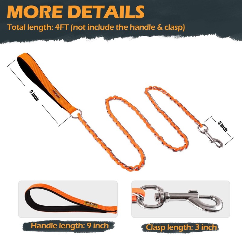 S-ETOVUS Dog Leash Chew Proof, Chain Leash Anti Chew Dog