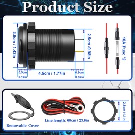 84W 4-Port 12V/24V USB Car Charger Socket with Dual PD3.0 & Dual QC3.0 Fast Charging, Aluminum Alloy Waterproof USB C Outlet with LED Voltmeter, Compatible for Cars Boats Trucks RVs Motorcycles Marine