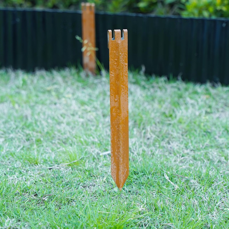 6PCS Brown 10in Metal Landscape Edging Border Stakes, Rustic Heavy