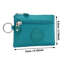 Coin Purse Change Pouch for Women 2 Layers Zipper Oxford Cloth Waterproof Purse (Green)