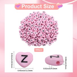 SOFPLATE 300Pcs Pink Heart Shaped Letter Beads Craft Alphabet Beads Valentine Opaque Random Black Letters Small Loose Pony Spacers Findings for Jewellery Making Bracelet Necklace Earrings DIY Crafting