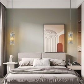 LIANGMH Modern Crystal Pendant Lighting Chrome Pendant Lights Mini Glass Chandeliers, Adjustable Pendant Light Fixture for Kitchen Island Bedroom Living Room Dining Room Corridor(1Pack)