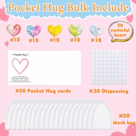 YOJO 50 Sets Pocket Hug Token Bulk, Pocket Hug Heart with Greeting Cards and Organza Bags, Inspirational Gift Keepsake Exchange Cards for Graduation Employee Appreciation Birthday Wedding