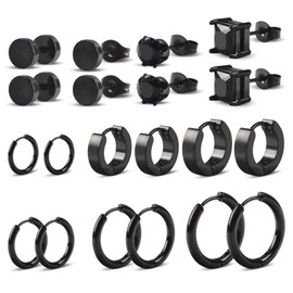 TAIHOBO Mens Earrings Studs, 10 Pairs of Hypoallergenic Men's Earrings, Cubic Zirconia Black Earrings for Men Women, Stainless Steel Matte Black Stud Earrings Unisex, for Multiple Piercings