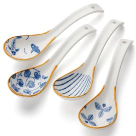 Soup Spoon Set of 4 Ceramic Chinese Soup Spoons Ramen Spoons for Pho Noodle Cereal Dumpling