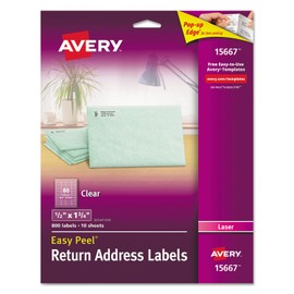 Avery 15667 Matte Clear Easy Peel Return Address Labels, Laser, 1/2 X 1 3/4, 800/Pack