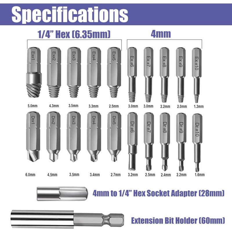 Yakamoz 22Pcs Mini Damaged Screw Extractor Kit Small Stripped Screws