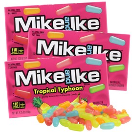 Mike and Ike Tropical Typhoon Theater Boxes, Assorted Fruit Chews Candy, Movie Night Treats, 4.25 Ounces (Pack of 3)