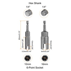 HARFINGTON 2pcs Hex Nut Driver Drill Bit Set 10mm 16mm 6-Points Socket 1/4" Hex Shank Nut Setter CR-V Steel Quick-Change Nut for Power Drills Impact Drivers