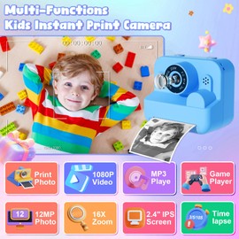 Kids Camera Instant Print - 1080P HD Video Digital Camera for Toddler with Printing Photo Paper, Portable Toy for 4 5 6 7 8 9 10 Years Old, Christmas Birthday Gifts for Boys Girls