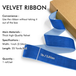 Royal Blue Velvet Ribbon 1'' 25 Yards for Christmas Tree, Gift Wrapping, Flower Bouquet, Wreath Decorations, Bow Making