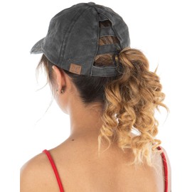 Dad Hat Ponytail Messy Bun Trucker Ponycap (Solid - Black Horizontal Lines)