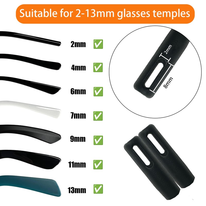 Favanty Non-Slip Glasses Strap, Side-Clip Adjustable, 3PCS Black