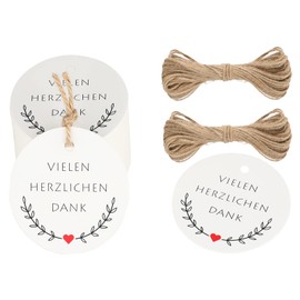 G2PLUS Many Thank You Gift Tags, 5 cm Thank You Gift Tags, Round Thank You Cards Pendant for Party Favours, Pack of 100 White Labels Tags with String for Thank You Gifts