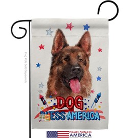 Breeze Decor Patriotic Red German Shepherd Garden Flag Set with Stand Animals Dog Puppy Spoiled Paw Canine Fur Pet Nature Farm Animal Creature Small Gift Yard House Banner Made in USA 13 X 18.5