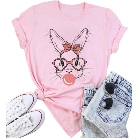 Happy Easter Cute Women's Cotton Sleeveless T-Shirts with Easter Bunny & Egg GraphicsColor: Pink2-bunny glasses, Size: M
