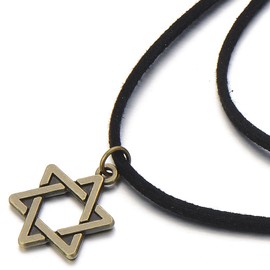 COOLSTEELANDBEYOND Ladies Black Choker Necklace with Star of David Charm Pendant