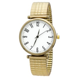 Blekon Collections Women's 38mm Case Arabic Numerals Analog Display Elegant Multiple Colors Stretch Expansion Band Ladies Wrist Watch (Gold)