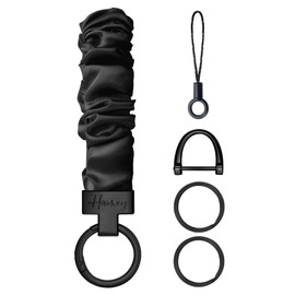 Hovmwey Stretchy Scrunchie Keychain Wristlet for Women Men Cute Key Chain Wrist Lanyard Strap for Car Keys ID Badges Wallet, Black+black Buckle, 5.31*0.98*0.39