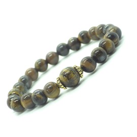 Damenarmband mit braunen Tigeraugenperlen und tibetischen Perlen aus goldenem Metall